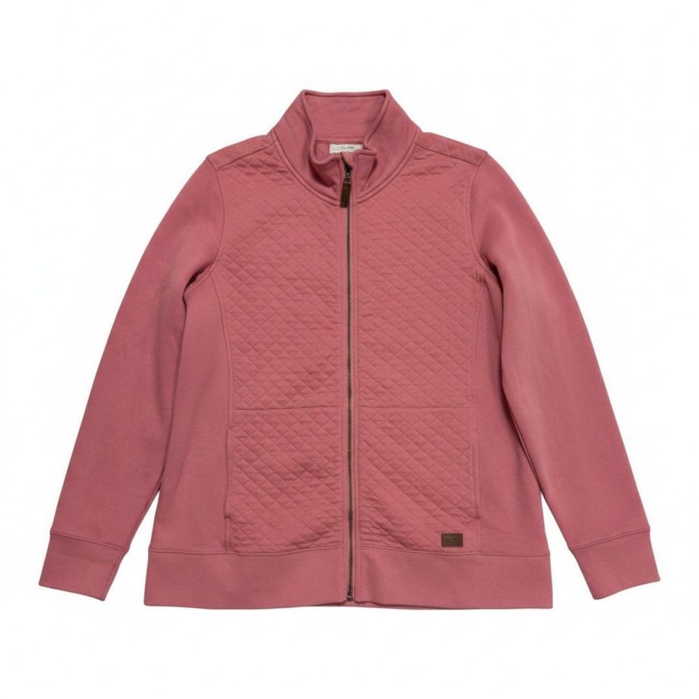 LL Bean Quilted Full Zip Sweatshirt Womens XL Pink Mock Neck Fleece Jacket